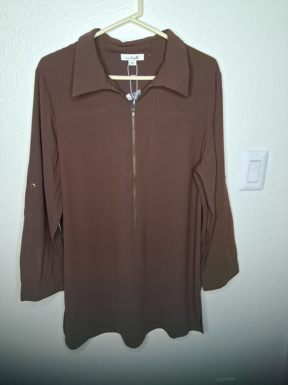 Chocolate Brown Zip-Front Collared Women's Top By "Simply Noelle"